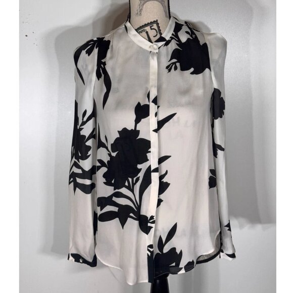 Joie KAYVAN Floral Silk Blouse, Porcelain / Black, Womens Size XS - Picture 2 of 7